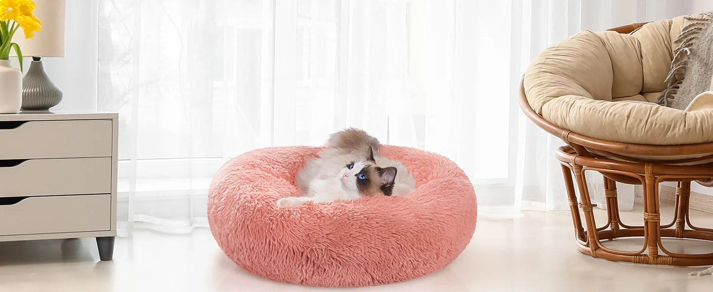 Large 70cm Cat Bed Round Cat Nest Warm in Winter Super Soft Long Plush Machine Washable Non-Shedding Indoor Warm Sleeping Bed