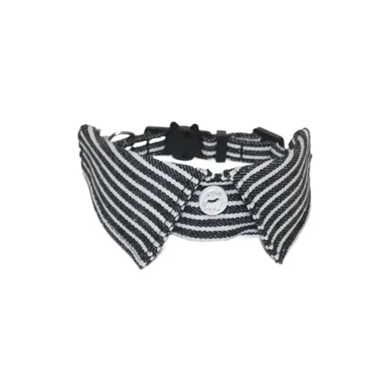 Pet Dog Collier Chain for Kitten Cats Birthday Formal Suit Fashion Small Cat Tuxedo Collar Gato Bowtie with Bell Denim Stripe