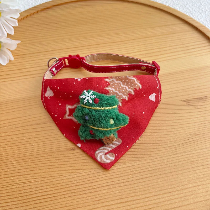 Cute Adjustable Christmas Dog Collar Dirt-resistant Christmas Decor Dog Bandanas Universal Soft Cat Collar Pet Scarf Decoration