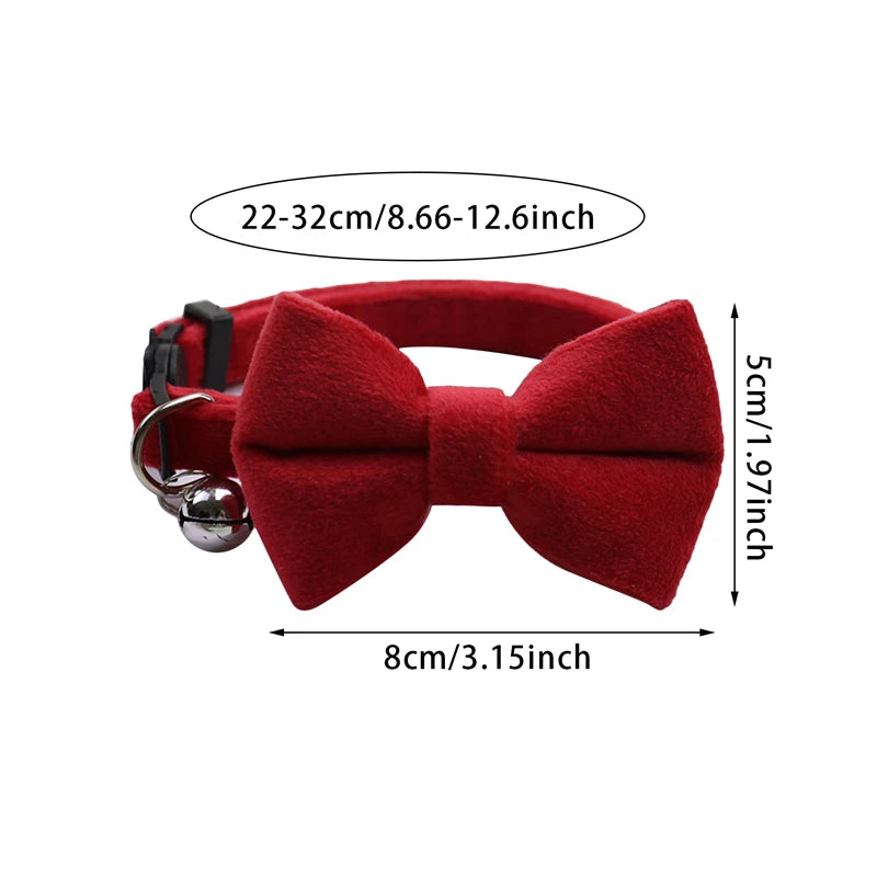 Cat Velvet Collar Solid Color Bowknot Puppy Chihuahua Collars with Bell Adjustable Safety Buckle Cats Bow Tie Pets Accessories