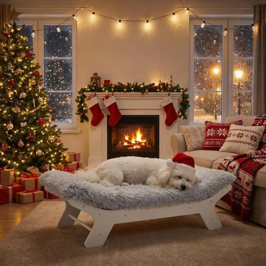 Elevated Dog Bed with Wooden Frame and Washable Cover for Small to Medium Dogs Up to 40 lbs Ideal for Outdoor Patio Indoor Use