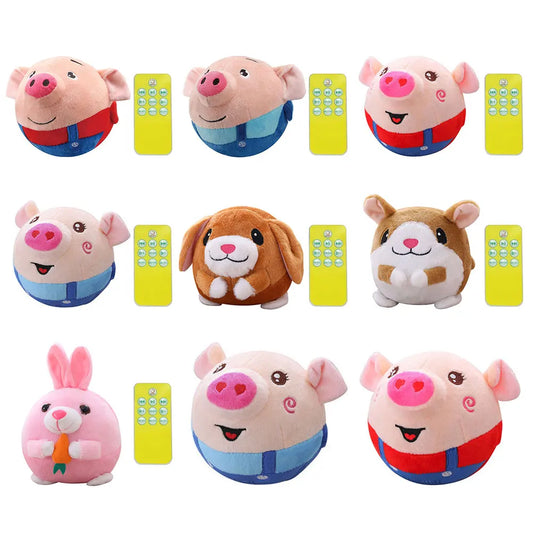 Cartoon Pig Active Moving Pet Plush Toy USB Rechargeable Interactive Dog Toys Pet Bouncing Balls for Dogs Cats