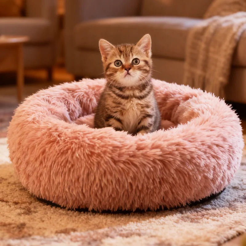 Large 70cm Cat Bed Round Cat Nest Warm in Winter Super Soft Long Plush Machine Washable Non-Shedding Indoor Warm Sleeping Bed