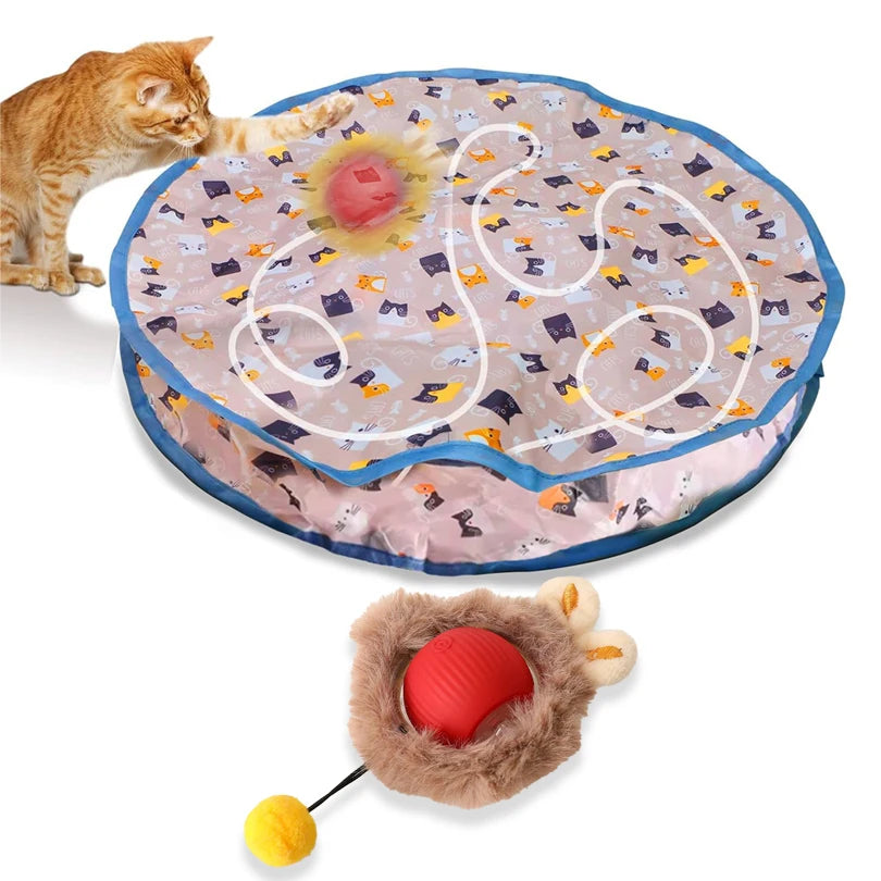 Interactive Cat Toys Ball Fast Rolling in Pouch Hide and Seek Kitten Toy Motion Activated Interactive Cat Toy for Indoor