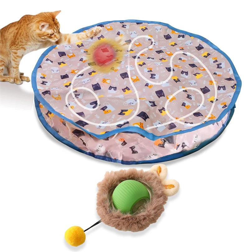 Interactive Cat Toys Ball Fast Rolling in Pouch Hide and Seek Kitten Toy Motion Activated Interactive Cat Toy for Indoor