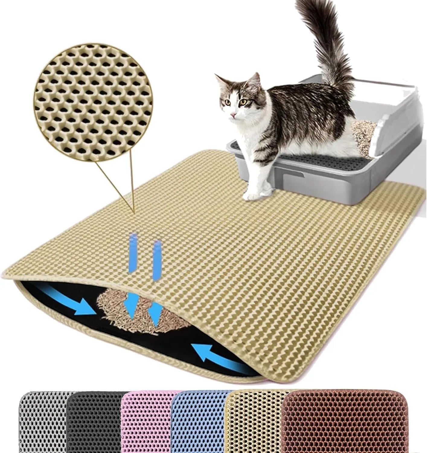 Cat Litter Mat Double Layer Pet Non Slip Big Pet Litter Box Filter MatWear Resistant Waterproof Anti-slip Cat Litter Mat