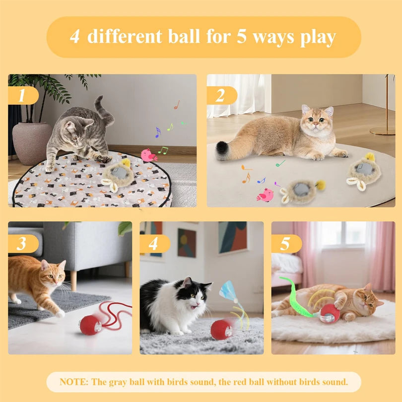 Interactive Cat Toys Ball Fast Rolling in Pouch Hide and Seek Kitten Toy Motion Activated Interactive Cat Toy for Indoor