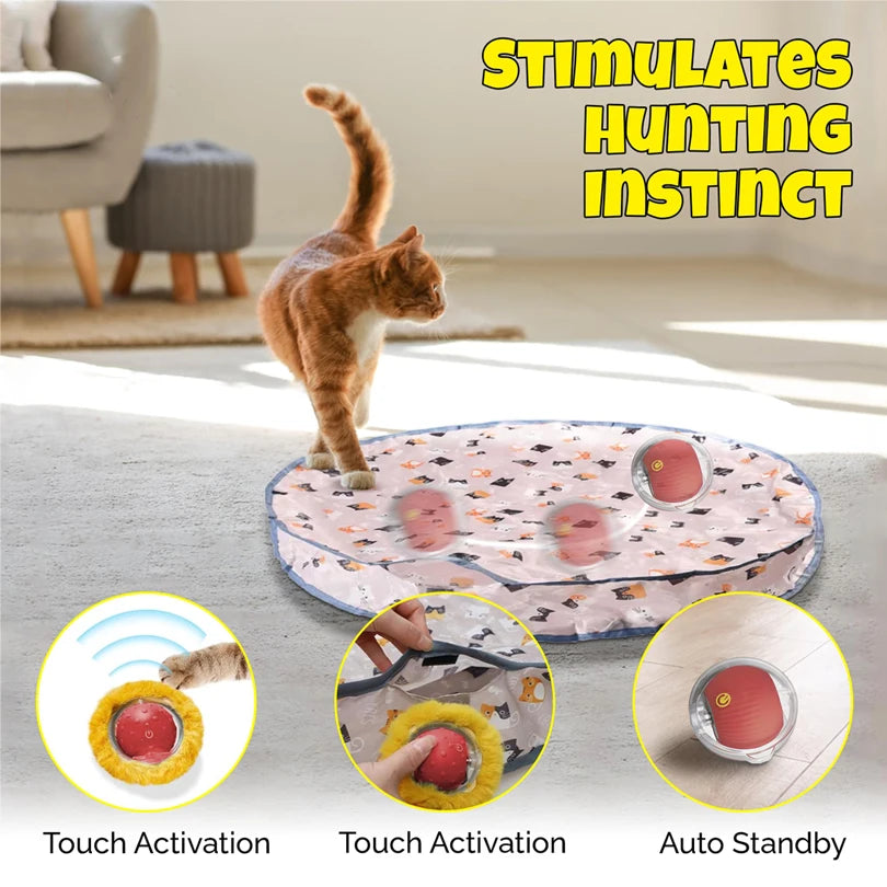 Interactive Cat Toys Ball Fast Rolling in Pouch Hide and Seek Kitten Toy Motion Activated Interactive Cat Toy for Indoor