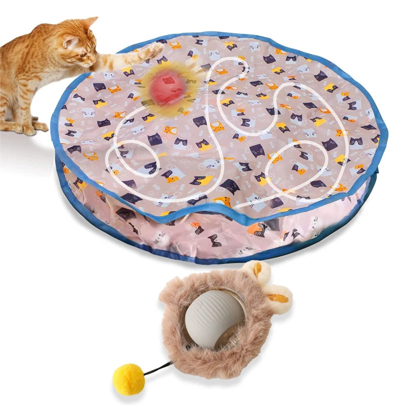 Interactive Cat Toys Ball Fast Rolling in Pouch Hide and Seek Kitten Toy Motion Activated Interactive Cat Toy for Indoor