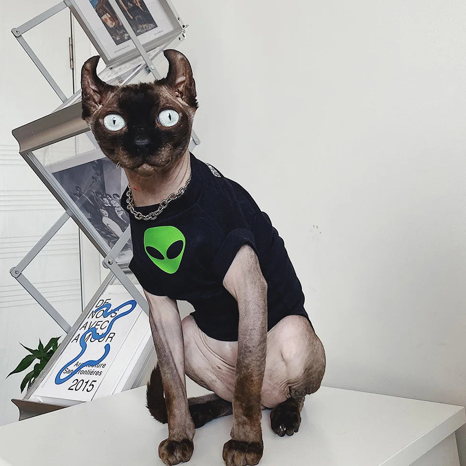 Alien Sphynx Clothes Spring Summer T Shirt Hairless cat Clothes Cotton Vest for Sphinx Cat Ourfits Spring Summer Pet Costume