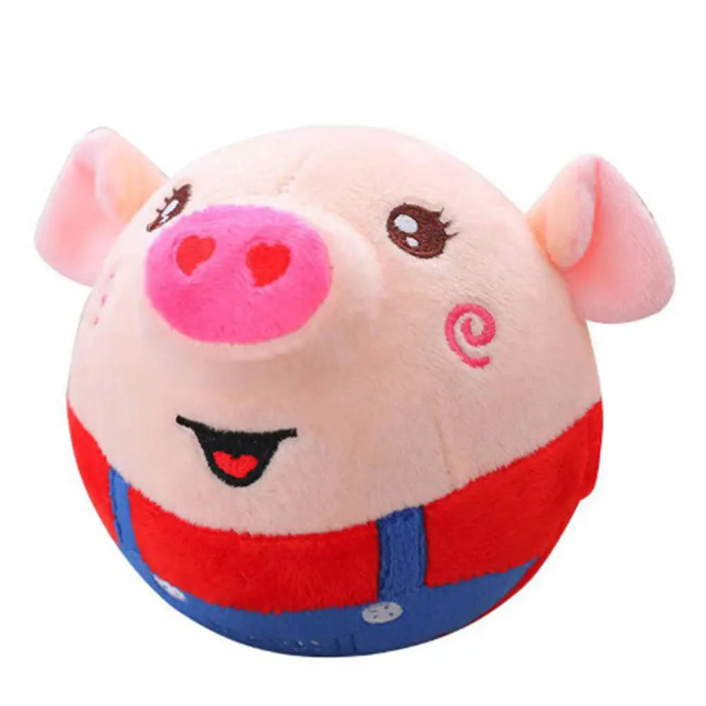 Cartoon Pig Active Moving Pet Plush Toy USB Rechargeable Interactive Dog Toys Pet Bouncing Balls for Dogs Cats