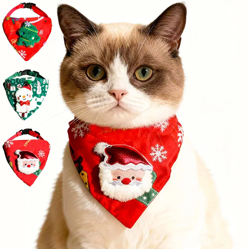Cute Adjustable Christmas Dog Collar Dirt-resistant Christmas Decor Dog Bandanas Universal Soft Cat Collar Pet Scarf Decoration