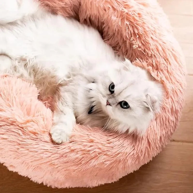 Large 70cm Cat Bed Round Cat Nest Warm in Winter Super Soft Long Plush Machine Washable Non-Shedding Indoor Warm Sleeping Bed