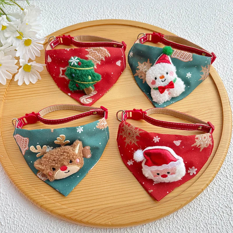 Cute Adjustable Christmas Dog Collar Dirt-resistant Christmas Decor Dog Bandanas Universal Soft Cat Collar Pet Scarf Decoration
