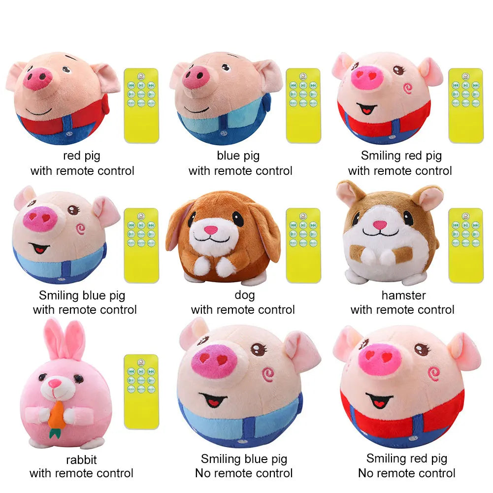 Cartoon Pig Active Moving Pet Plush Toy USB Rechargeable Interactive Dog Toys Pet Bouncing Balls for Dogs Cats