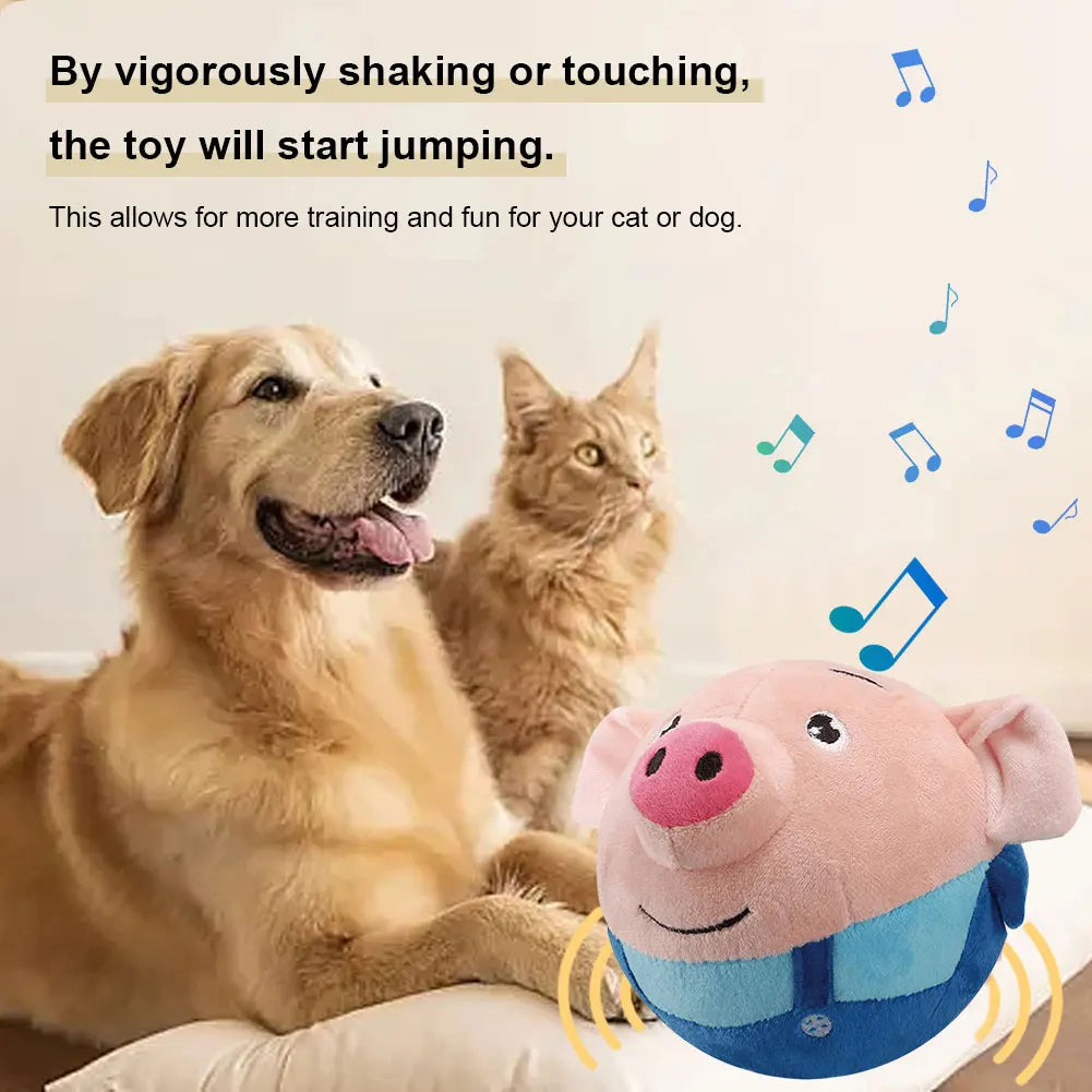 Cartoon Pig Active Moving Pet Plush Toy USB Rechargeable Interactive Dog Toys Pet Bouncing Balls for Dogs Cats