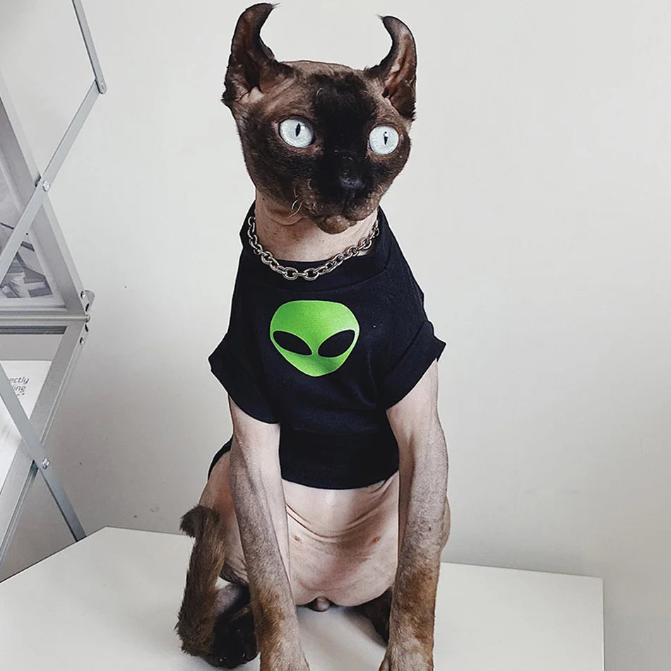 Alien Sphynx Clothes Spring Summer T Shirt Hairless cat Clothes Cotton Vest for Sphinx Cat Ourfits Spring Summer Pet Costume